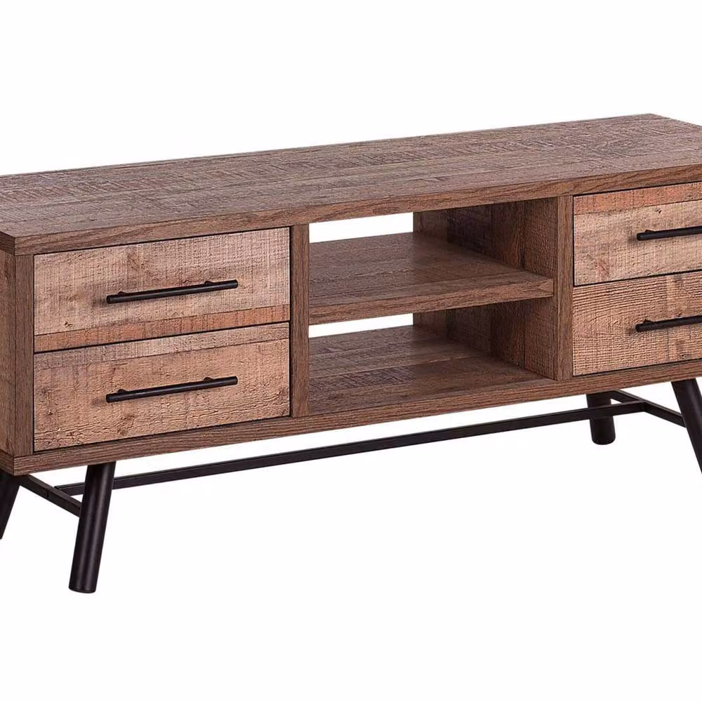 Wyld and Coco Scandinavian TV Stand in Brown with 2 Shelves and 4 Drawers, W/D/H: 127.0 x 40.0 x 51.0 cm – 2
