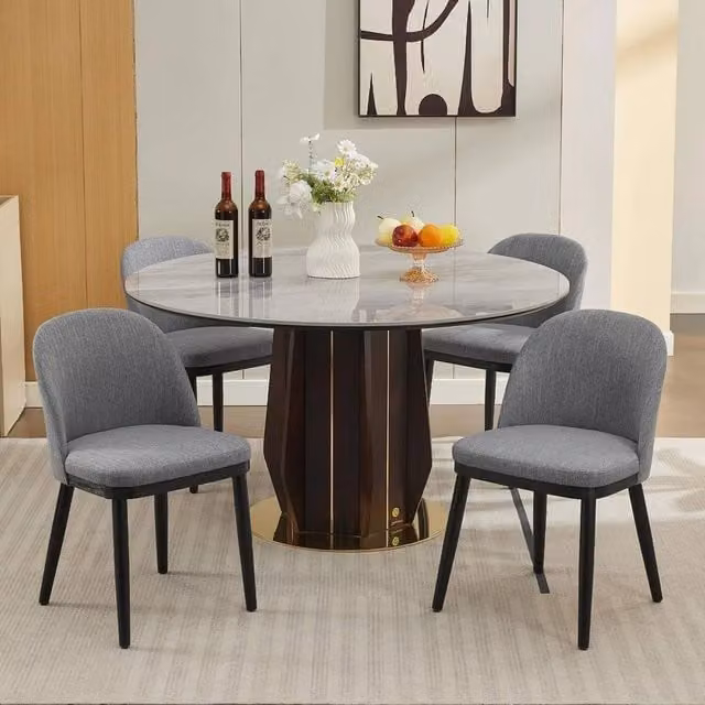 FORGEVIO Set of 2 Grey Linen Upholstered Dining Chairs with Cushioned Polyester Fabric Seats and Wood Legs