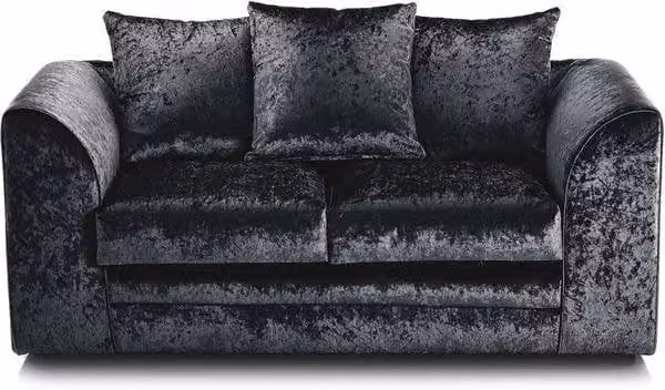 LUXURY LIFE Declan 2 Seater Sofa in Black Crushed Velvet Fabric with Solid Wood Frame