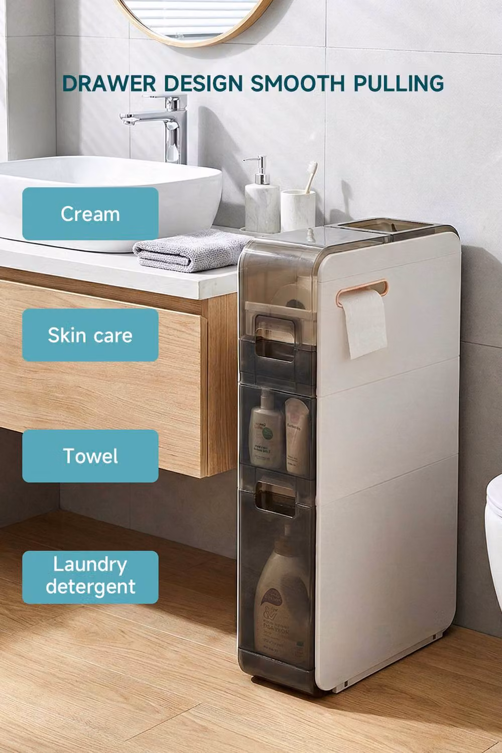 Garden Sanctuary Modern White 3-Tier Freestanding Bathroom Storage Cabinet with Internal Drawers – 2