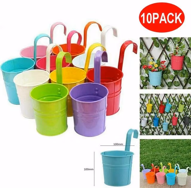 EONLION Blue Metal Hanging Flower Pots