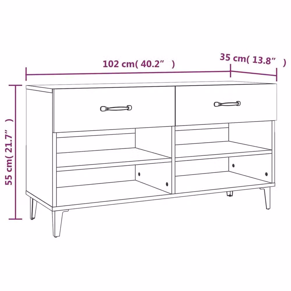 Berkfield Home Smoked Oak Shoe Cabinet in Brown, W/D/H: 102 x 35 x 55 cm – 4