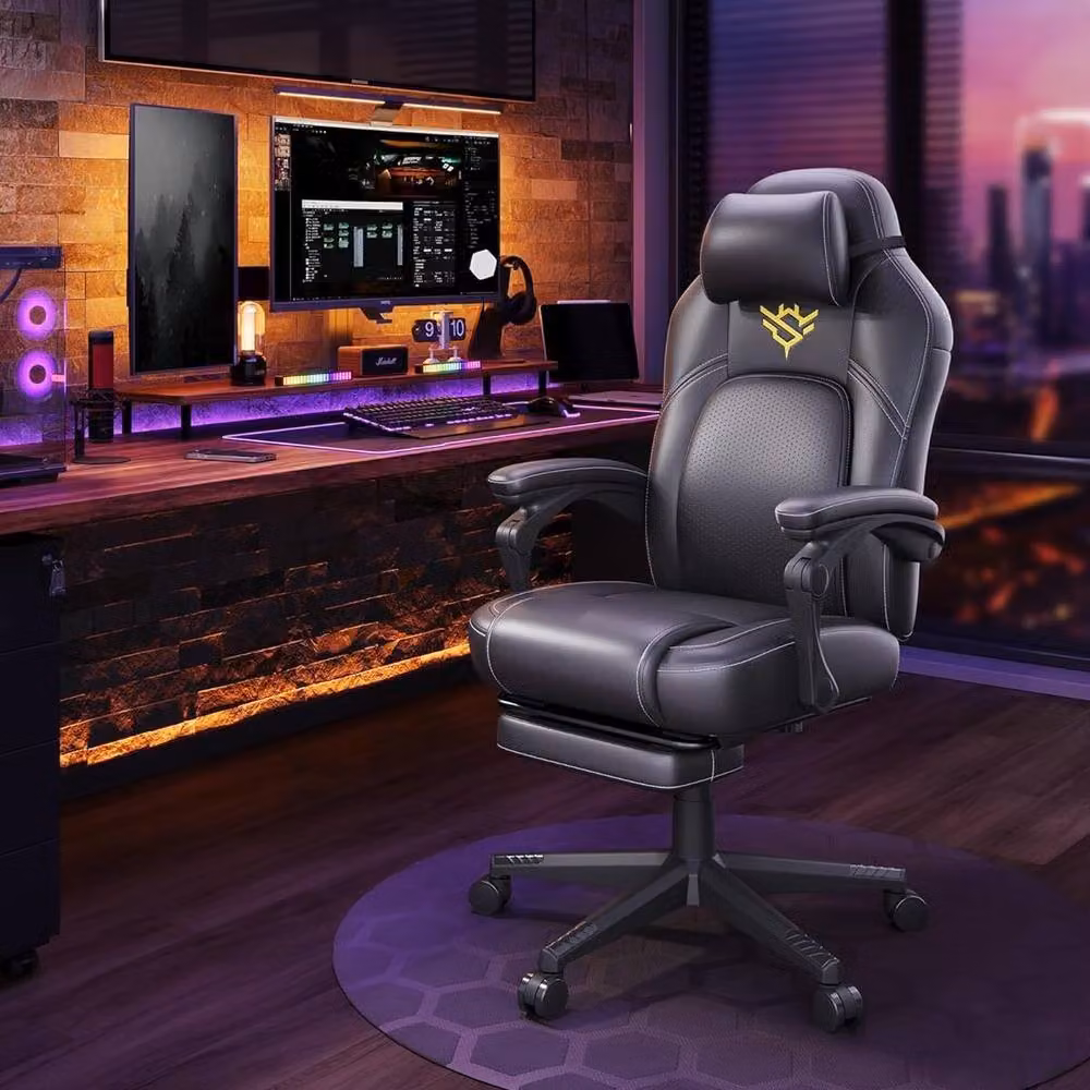 The Bazaarist Ergonomic Gaming Chair with Headrest and Armrests in Black Synthetic Leather – 4