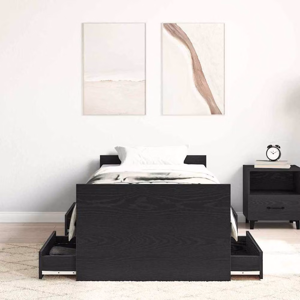 Berkfield Home Modern Black Oak Bed Frame in Engineered Wood W/D/H: 75 x 190 cm – 4