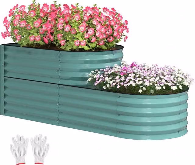 Outsunny Two-Tier Galvanised Steel Garden Planter, Green, W/D/H: 150 x 60 x 57 cm – 1