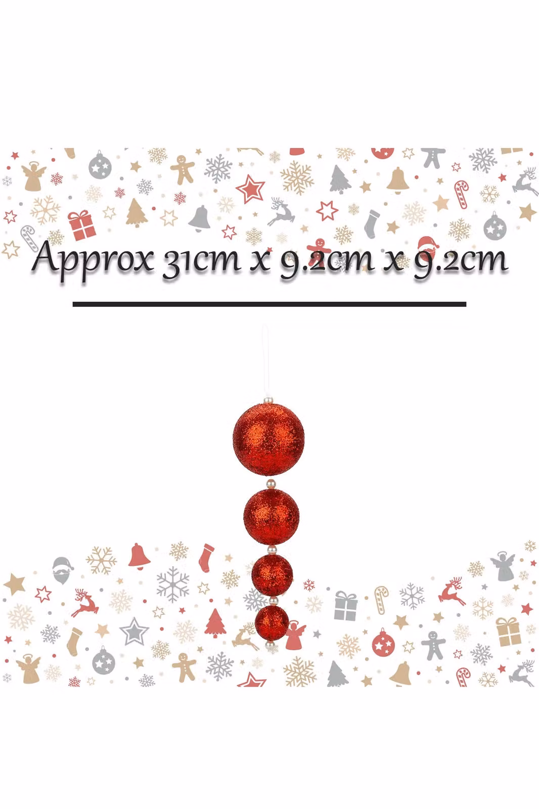 VFM e-Store Red Round Christmas Bauble Hanging Tree Ornaments, Pack of 4, 31 cm – 2