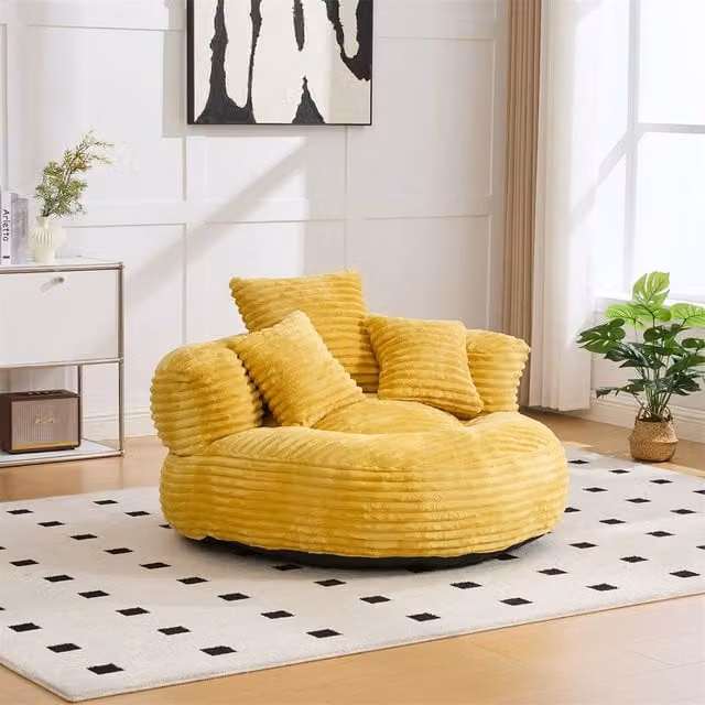 Direct Wicker Yellow Corduroy Bean Bag with Armrests and 3 Pillows