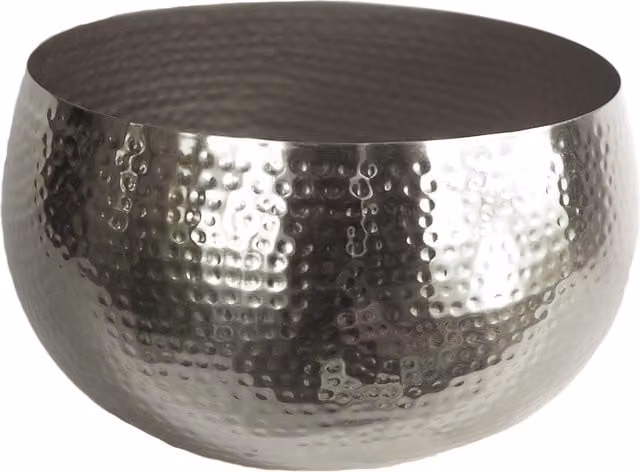 Leaf Large Hammered Metal Planter Bowl in Silver, Round Tabletop Design