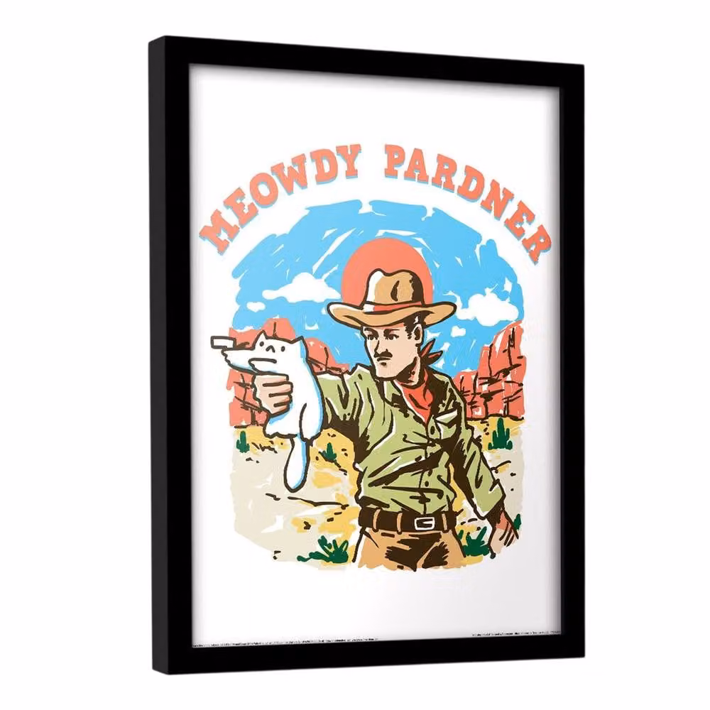 Threadless A Cowboy & A Cat Framed Multicolour Illustration Poster – 2
