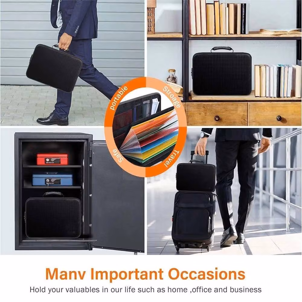 FLAVORA Fireproof Document Box with 13 Pockets Accordion Folder, Black, W: 50.0 cm x D: 50.0 cm x H: 1.0 cm – 3