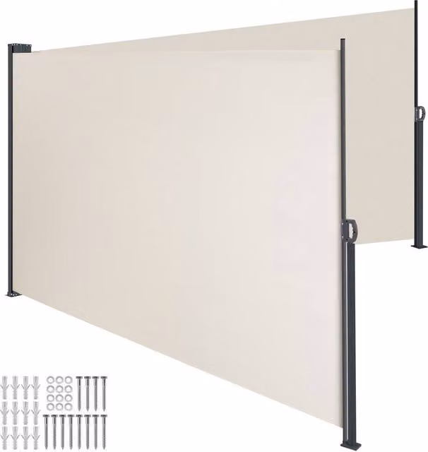 tectake Extendable Double-sided Awning with Roll-up Mechanism in Beige, W: 300 cm, D: 180 cm