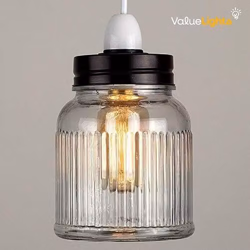 ValueLights Retro Blue and Transparent Glass Cylinder Pendant Ceiling Light Shade, Width: 12 cm – 2