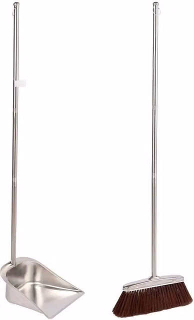 Kelvenix Long Handled Dustpan and Brush Set in Silver with Stainless Steel and Metal Handles – 1