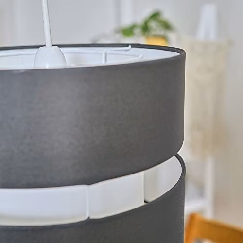 MiniSun Modern 2 Tier Black and White Fabric Cylinder Ceiling Light Shade with 10W Warm White LED Bulb, Width: 35 cm – 5
