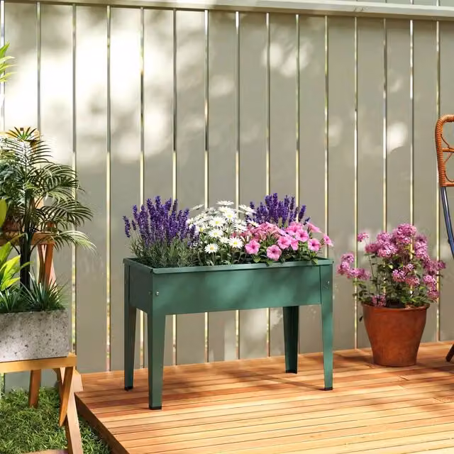 OUTSUNNY Metal Raised Garden Bed on Legs with Drainage Hole, Green, W/D/H: 60 x 45 x 27 cm – 1