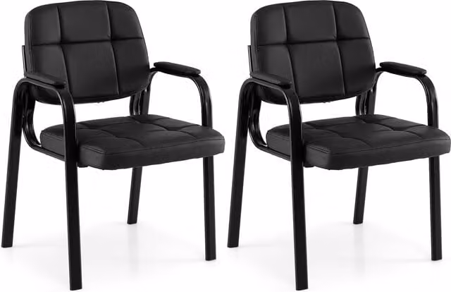 Costway Set of 2 Black Synthetic Leather Waiting Room Guest Chairs with Armrests