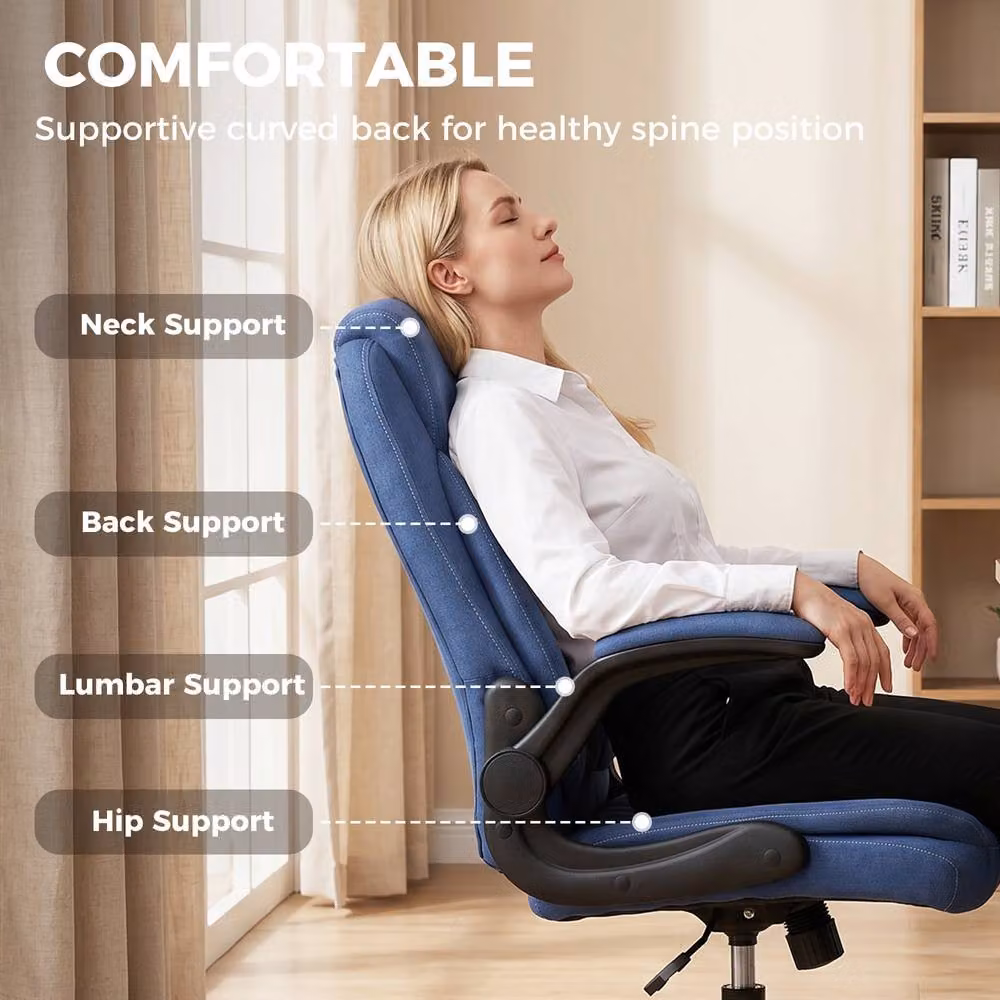 HOMCOM Blue Fabric Swivel Task Chair for Home Office with Armrests and Headrest – 4