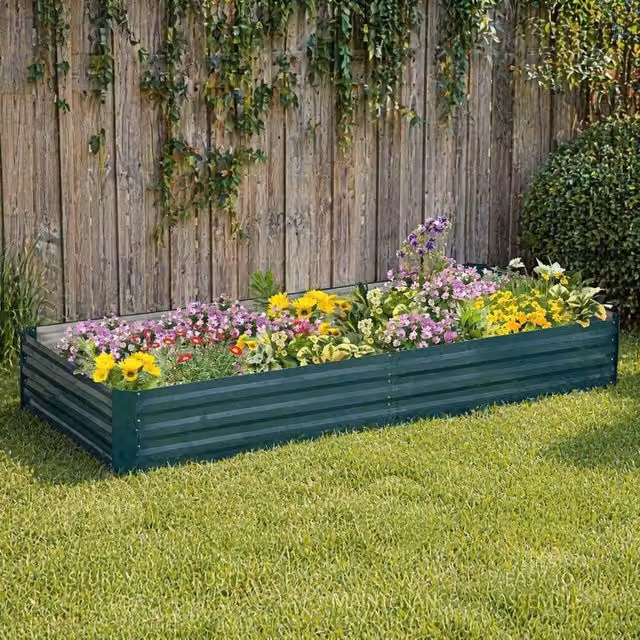 STILVORA Green Galvanised Steel Raised Garden Bed for Ornamental or Herb Gardens W/D/H: 120 x 88 x 30 cm – 1
