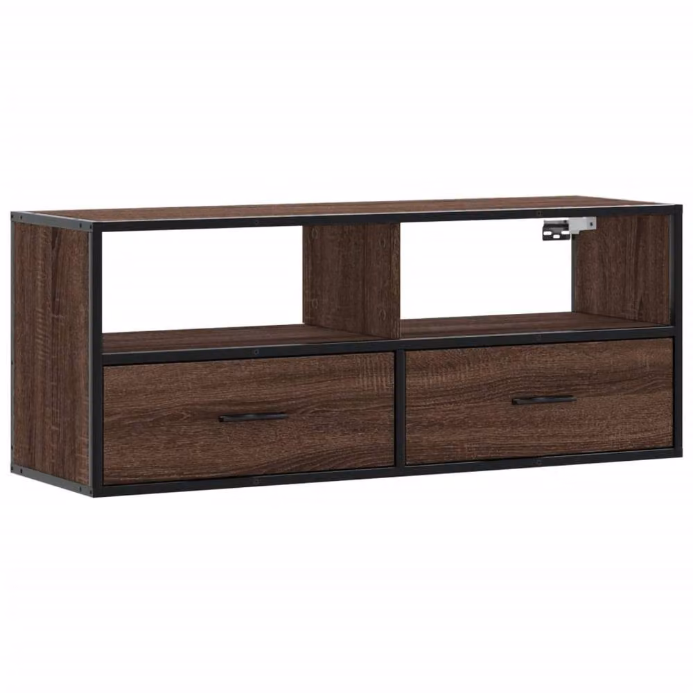 Berkfield Home Industrial TV Cabinet in Brown Oak, W/D/H: 100 x 31 x 39.5 cm – 3