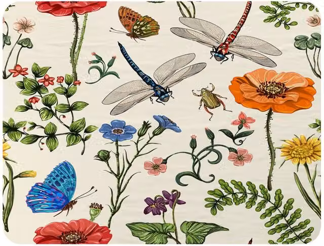 Benjamin Tate Design Flowers and Insects Fleece Blanket in Green, Beige and Multicolour, W/D/H: 120 x 150 cm – 2