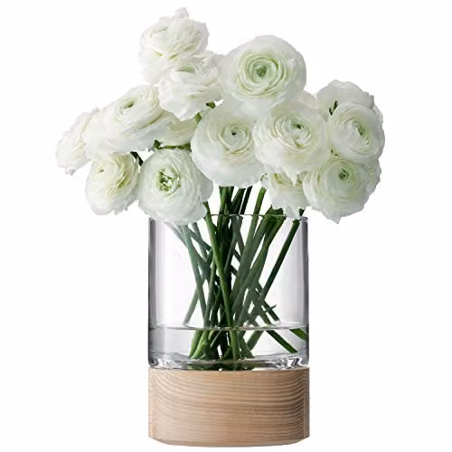 LSA International Lotta Vase/Lantern with Clear Glass and Ash Wood Base, H18 x W20 cm – 1