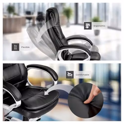 tectake Zulu Executive Office Chair in Black with Faux Leather Upholstery and Headrest – 7