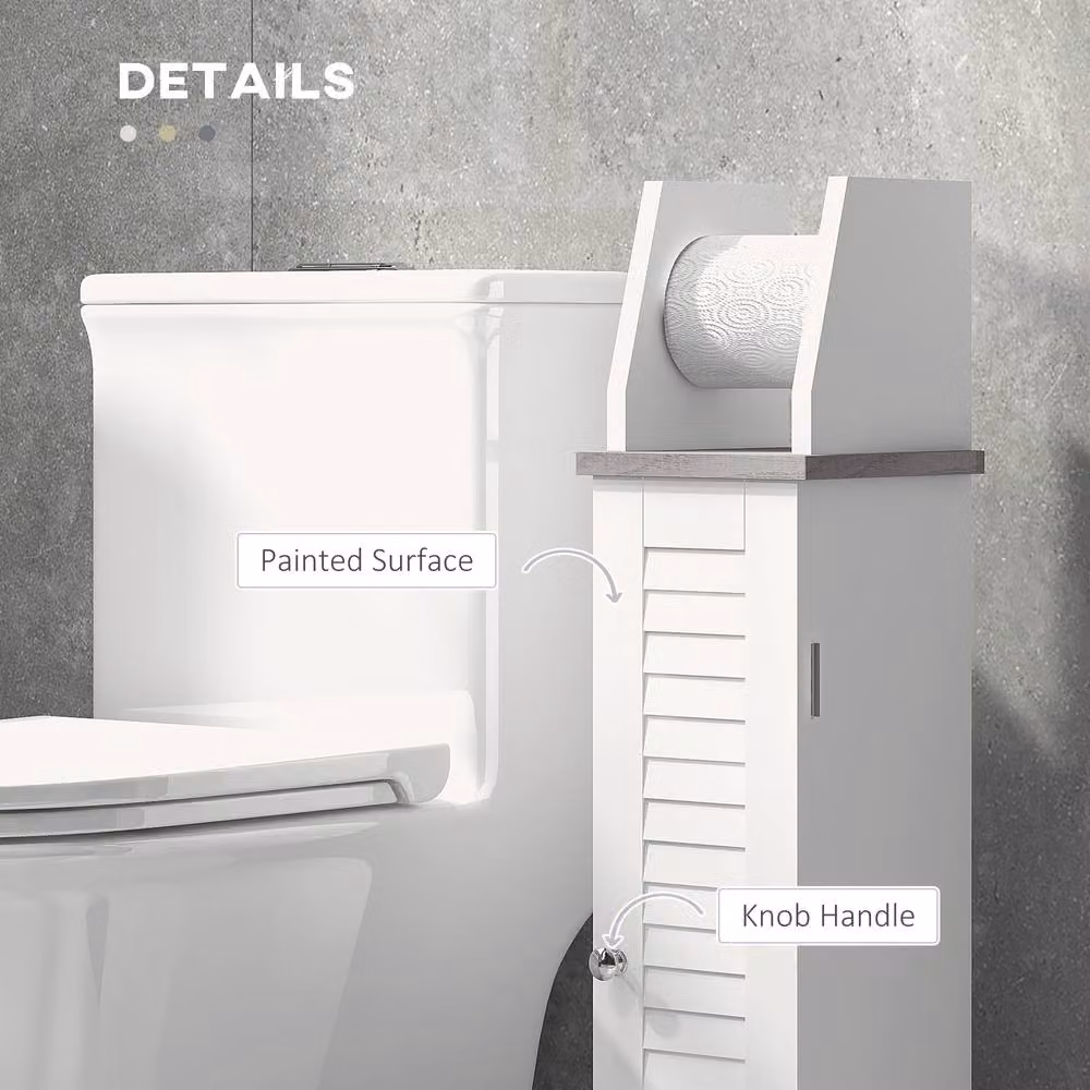 STILVORA White Lacquered Freestanding Bathroom Floor Cabinet with Cupboard and Roll Holder – 4
