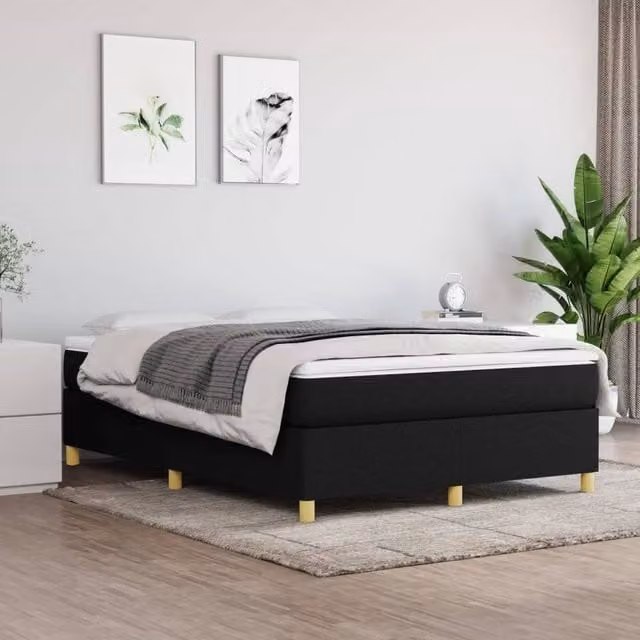 Berkfield Home Upholstered Box Spring Bed Frame, Black, W: 135 cm, D: 190 cm – 1