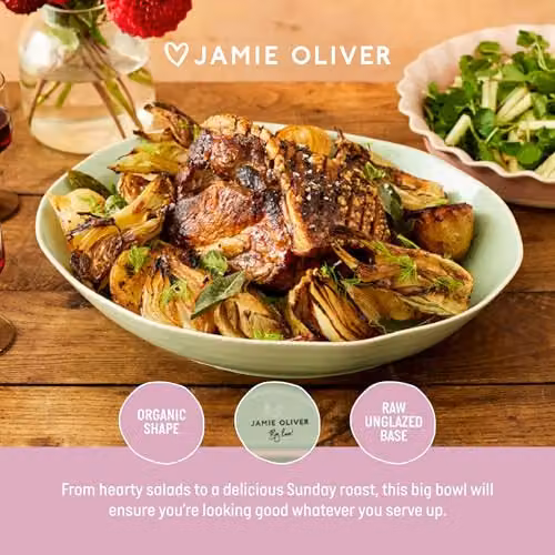 Jamie Oliver Big Love Green Organic Shape Speckled Stoneware Serving Bowl, W: 39 cm – 2