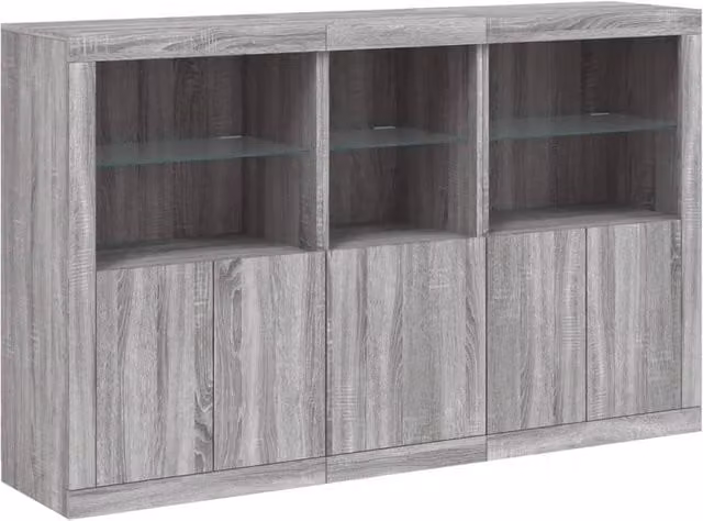 Berkfield Home Modern Sideboard with LED Lights in Grey Sonoma, W: 162 cm, D: 37 cm, H: 100 cm – 1