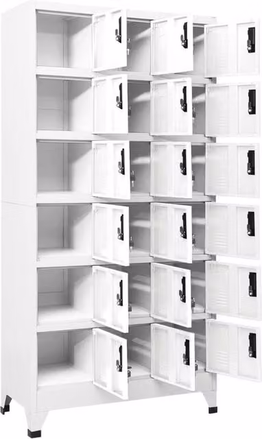 Berkfield Home White Steel Locker Cabinet with Hinged Doors and Lock, W/D/H: 90 x 40 x 180 cm