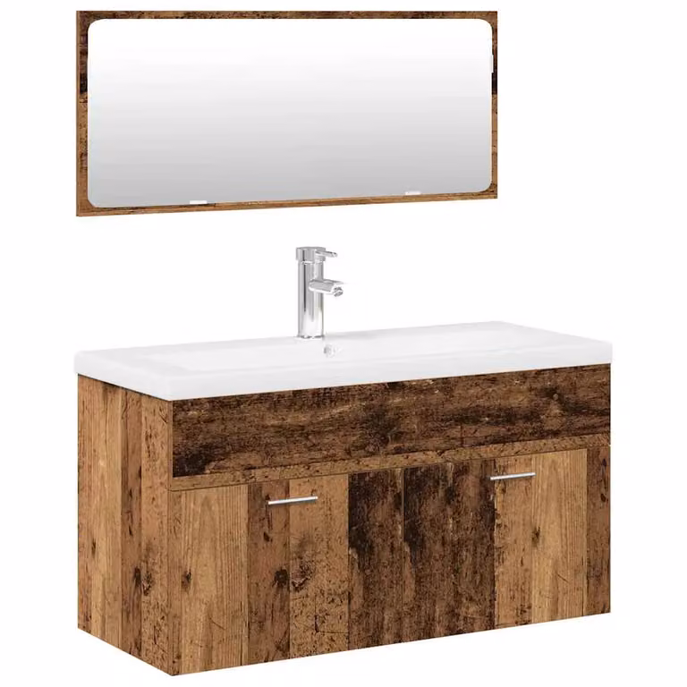Berkfield Home 3 Piece Rustic Brown Bathroom Furniture Set with Vanity Unit and Wall Cabinet