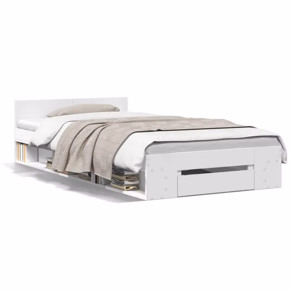 Berkfield Home Small Single Bed Frame with Drawer in White, W: 75 cm, L: 190 cm – 2