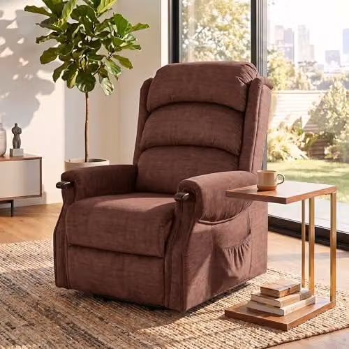 HOMCOM Power Lift Recliner Chair with Motorised Recline and Articulated Elevating Assist in Brown Velvet – 7