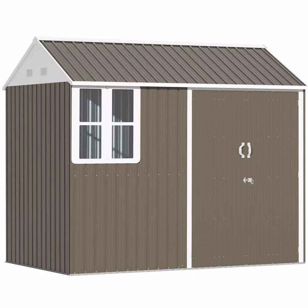 STILVORA Grey Galvanised Steel Garden Shed with Double Doors and Window – 3