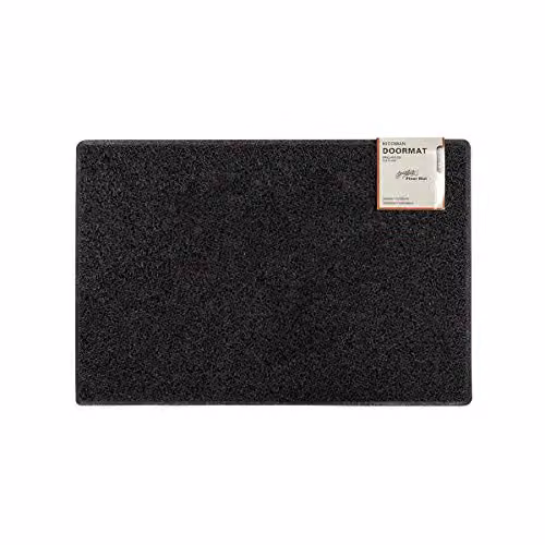 Oseasons Plain Small Black Spaghetti Coil Vinyl Doormat with Non-Slip PVC Backing, W: 40 cm, D: 60 cm – 1