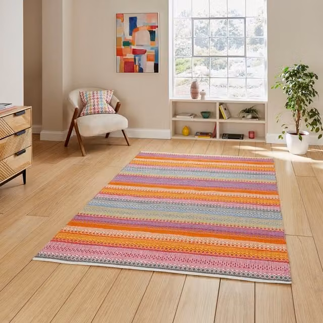 Terrys Modern Geometric Flat Weave Rectangular Cotton Rug in Multicolour