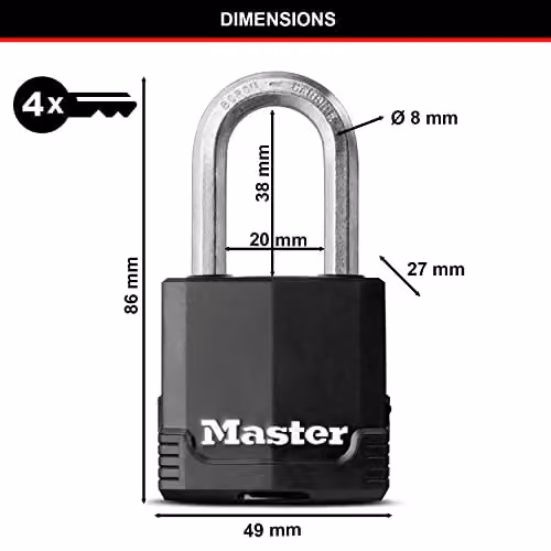 Master Lock Pack of 3 Heavy Duty Keyed Padlocks with Medium Shackle in Silver and Black Laminated Steel – 5