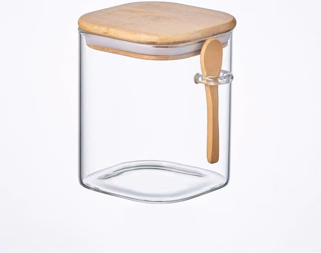 Eden & Willow Airtight Glass Pantry Storage Jar with Bamboo Lid and Spoon, Transparent, 1 l