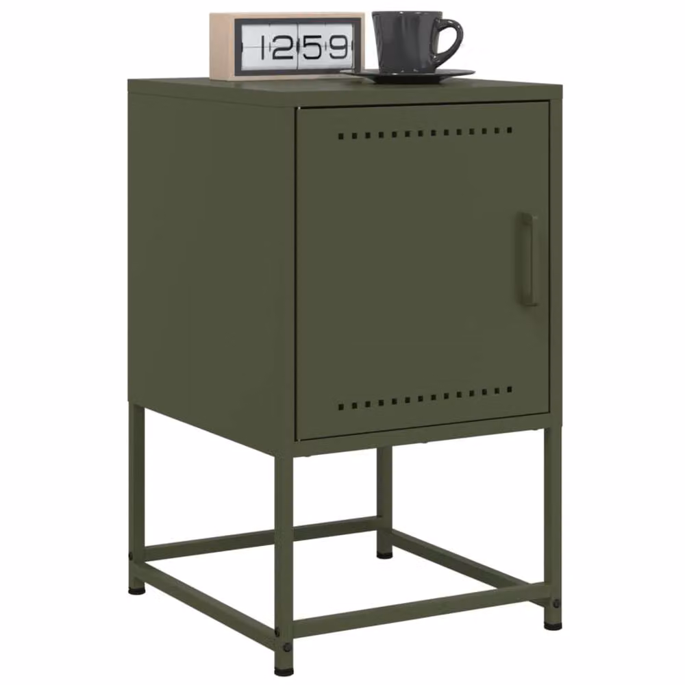 Berkfield Home Set of 2 Industrial Metal Bedside Cabinets, Olive Green, W: 36 cm, D: 39 cm, H: 60.5 cm – 2
