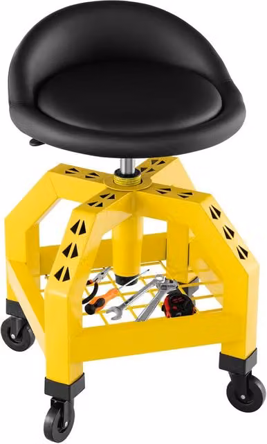 Costway Rolling Mechanic Stool Height Adjustable Workshop Creeper Seat, Yellow