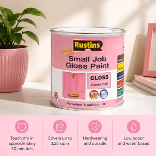 Rustins Quick Drying Water Based Gloss Paint for Wood, Pink, 250ml – 2