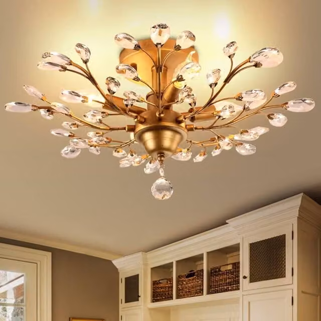 NIVOR 4-Light Vintage Crystal Pendant Light in Metallic Gold