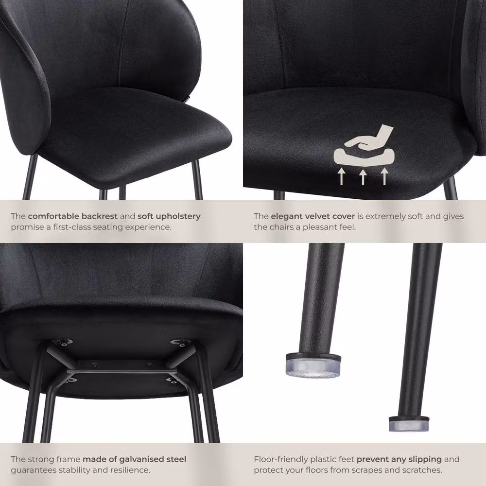 tectake Luana Bar Stool Set of 6 in Black Velvet and Metal – 5