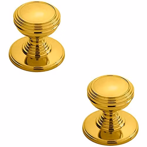 Loops 2 Pack Ringed Tiered Cupboard Door Knob in Polished Brass, 30mm Diameter