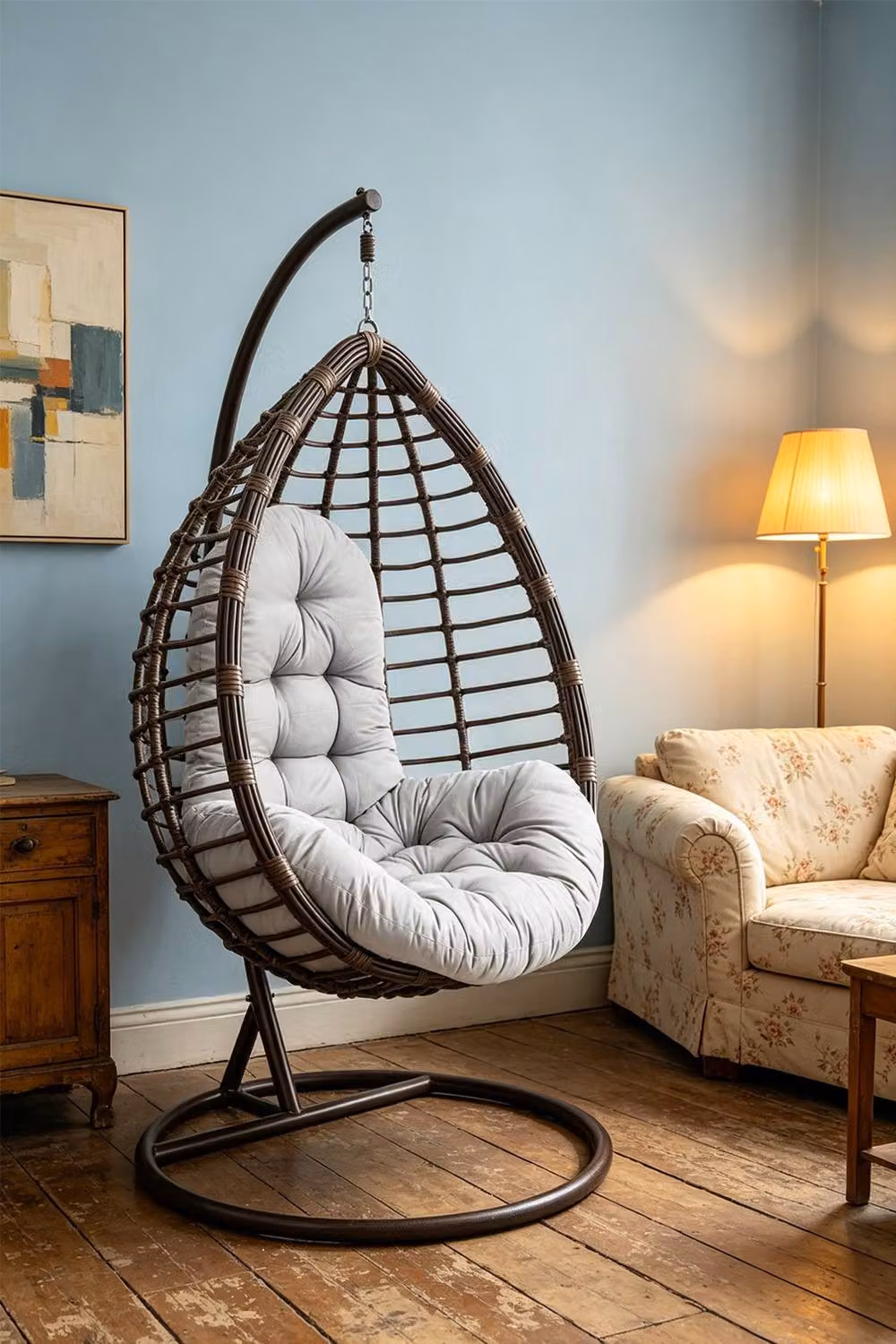 ExtraStar Oval Hanging Egg Chair with Thick Light Grey Cotton Cushion – 3