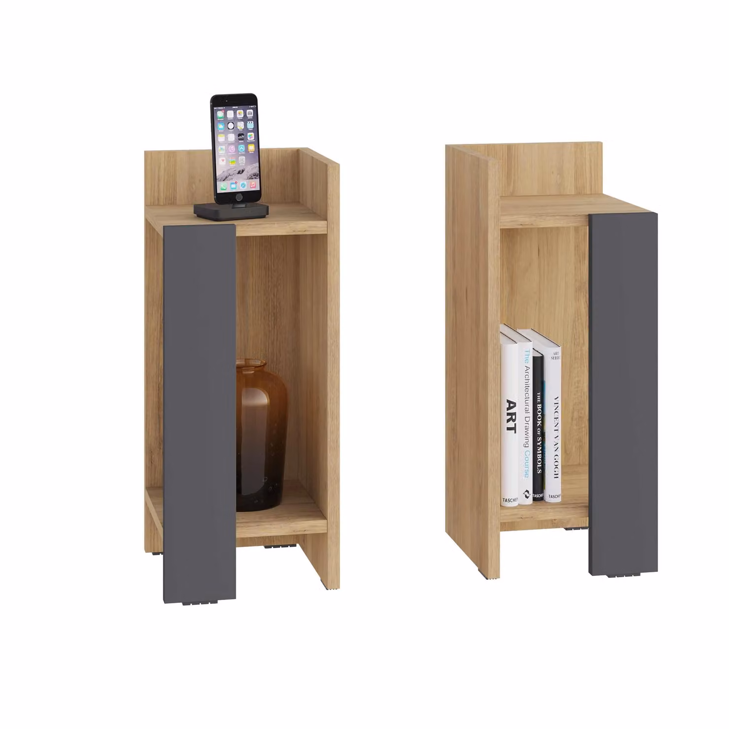 Decortie Elos Modern Narrow Bedside Table 2-Piece Set, Brown/Multicolour, W: 25 cm, D: 25 cm, H: 60 cm – 2