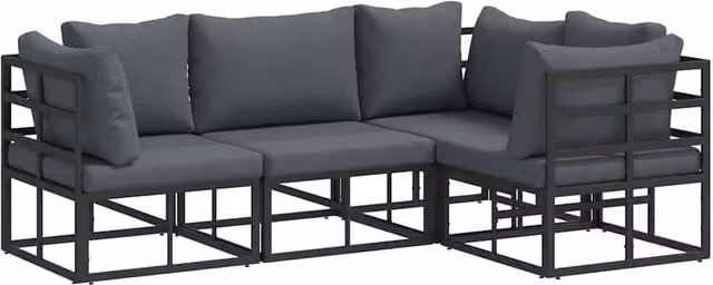 Berkfield Home 4 Piece L-Shape Garden Sofa Set with Grey Cushions and Black Powder Coated Aluminium Frame