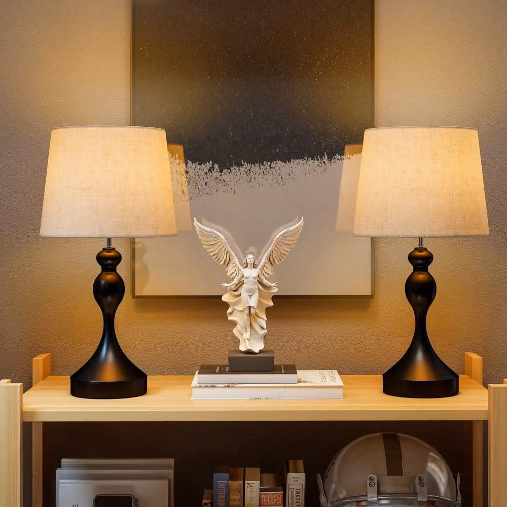 Wyld Haus Loke Set of 2 Modern Touch Table Lamps in Black and Beige with USB Ports – 3