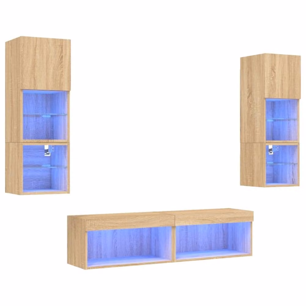 Berkfield Home 6 Piece Modern TV Wall Unit Set with Integrated LED Lighting in Sonoma Oak Brown – 1